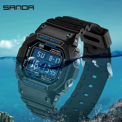 SANDA Top Fashion Digital Womens Watches LED Electronic Luminous Outdoors Sport Swim Waterproof Watches Womens Casual Watches