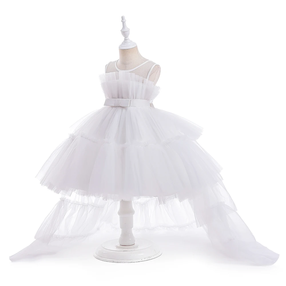 Mädchen Festkleid mit Schleppe Elegantes Tüll-Hochzeitskleid 2-8 Jahre Schleife Geburtstag Brautjungfern Prinzessinnenkleid Abendkleid Kinderkleidung