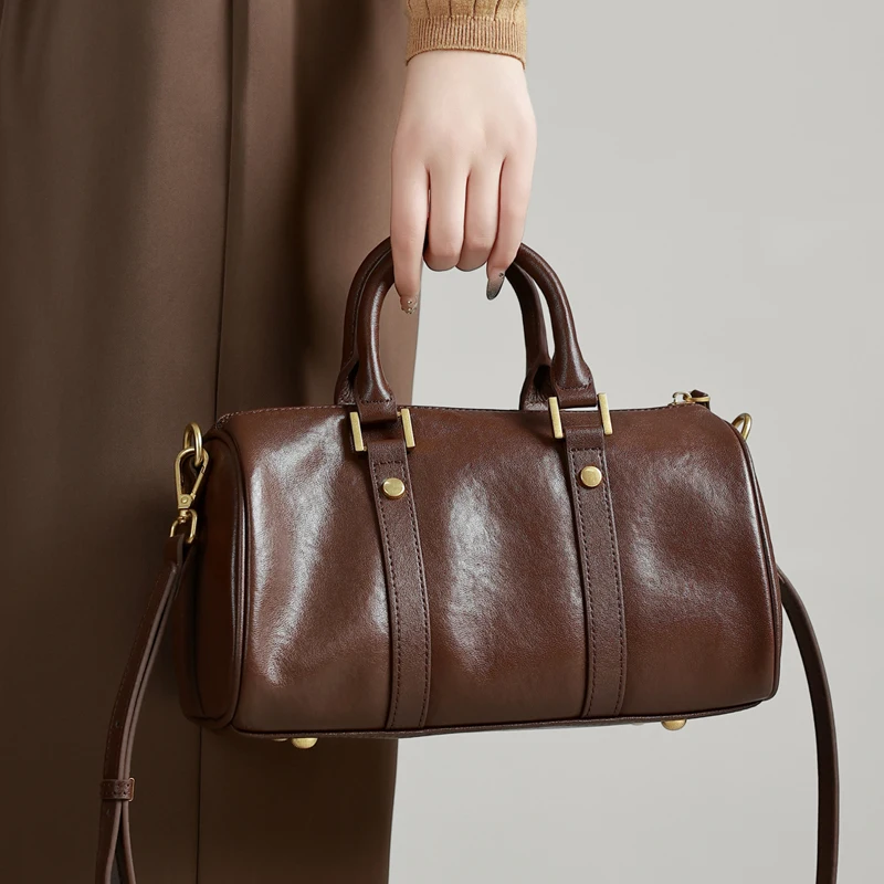 Genuine Leather Women Handbag Luxury Designer Boston Crossbody Shoulder Bag Female First Layer Cowhide Travel Luggage Bags Woman