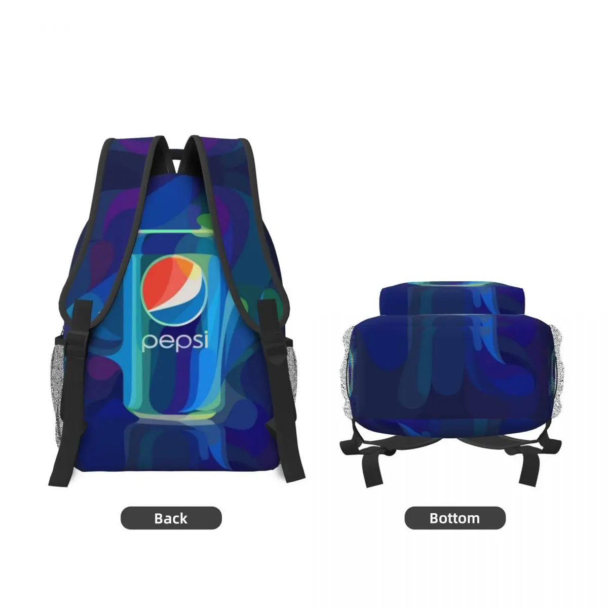 P-Pepsi Novo padrão elegante bolsa escolar estampada mochila leve 16,5 pol.