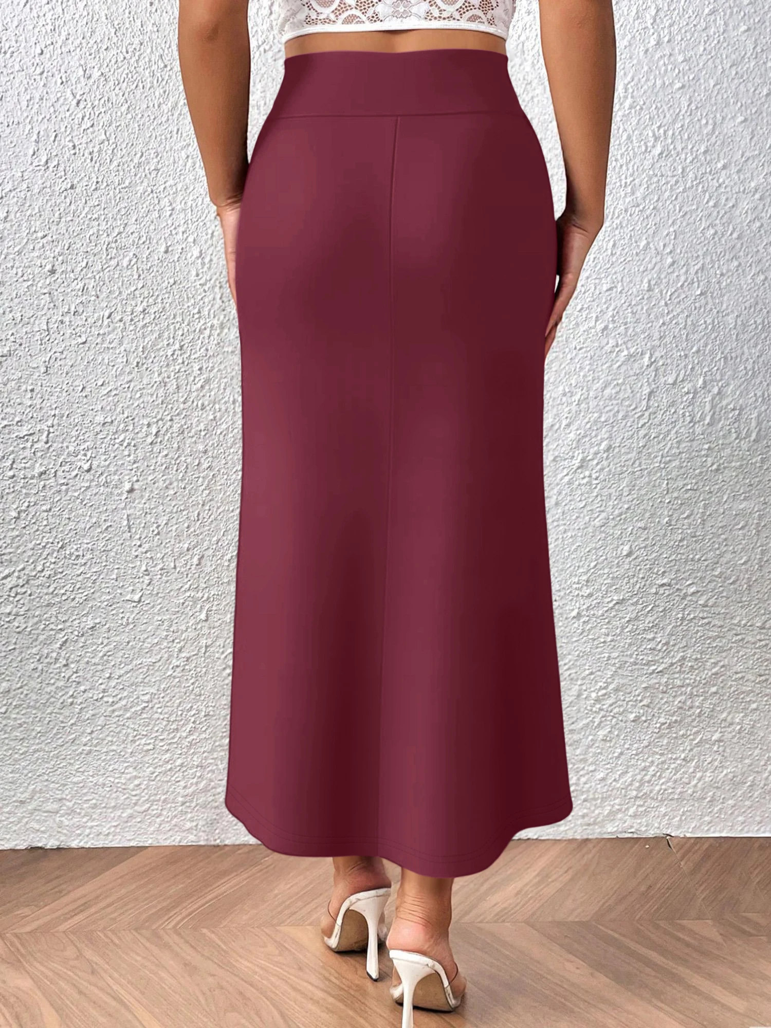 Women's High‑Waisted Mermaid Midi Skirt Flared Hem Smooth Texture Versatile Casual Long Skirt For Daily Outing
