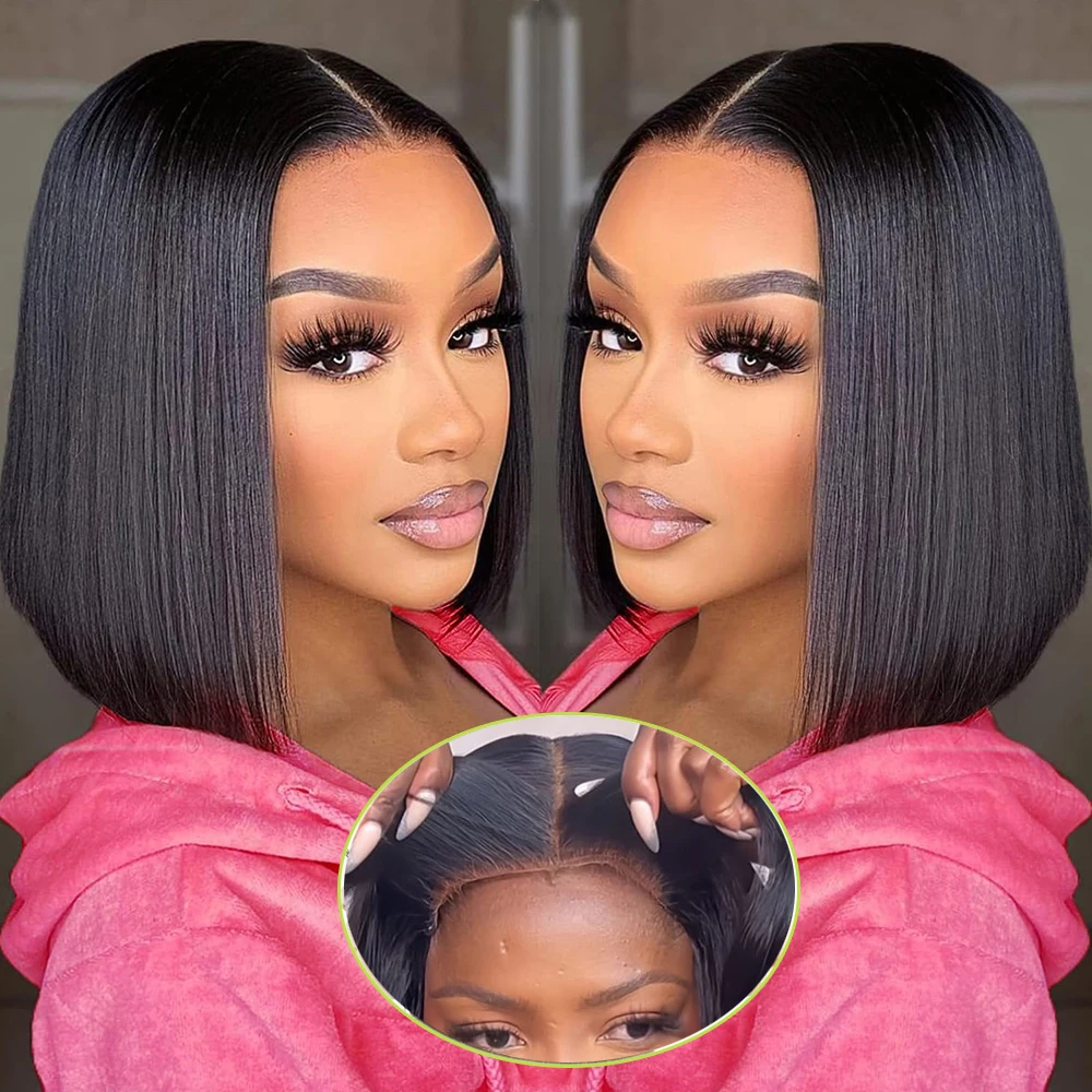 

7x5 Wear And Go Bob Straight Human Hair Lace Front Wigs For Women 6x4 4x4 Transparent Glueless Wig Pre Cut Short Bob Closure Wig