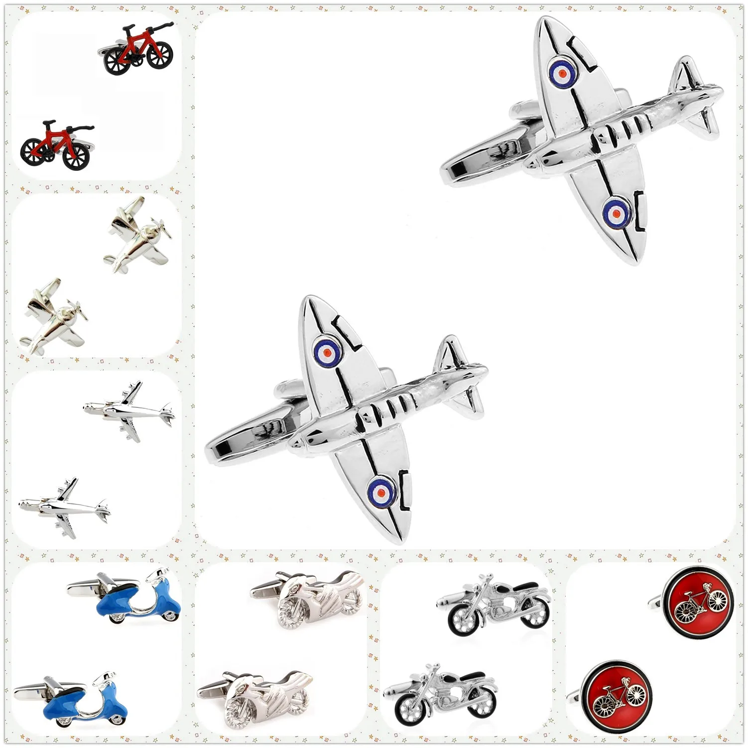 28 Designs Bike Motorcycle Plane Jet Cufflink Men Cuff Link Free Shipping Bicycle Motorbike Warcraft Fighter Warplane Helicopter