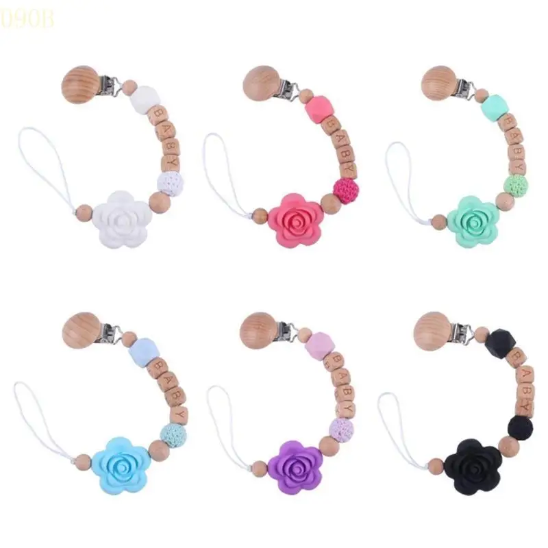 

090B Bead Baby Boy Girls Holder Soother Pacifier Clip Silicone Rose Teething Relief Teether Toy Birthday Shower Gift