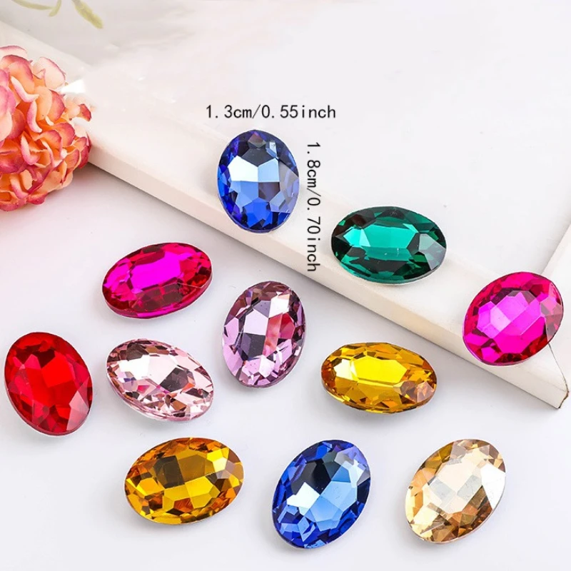 50 acrylic oval pointed bottom rhinestones, 13 * 18 flat back, used for jewelry making and clothing decoration craft rhinestones