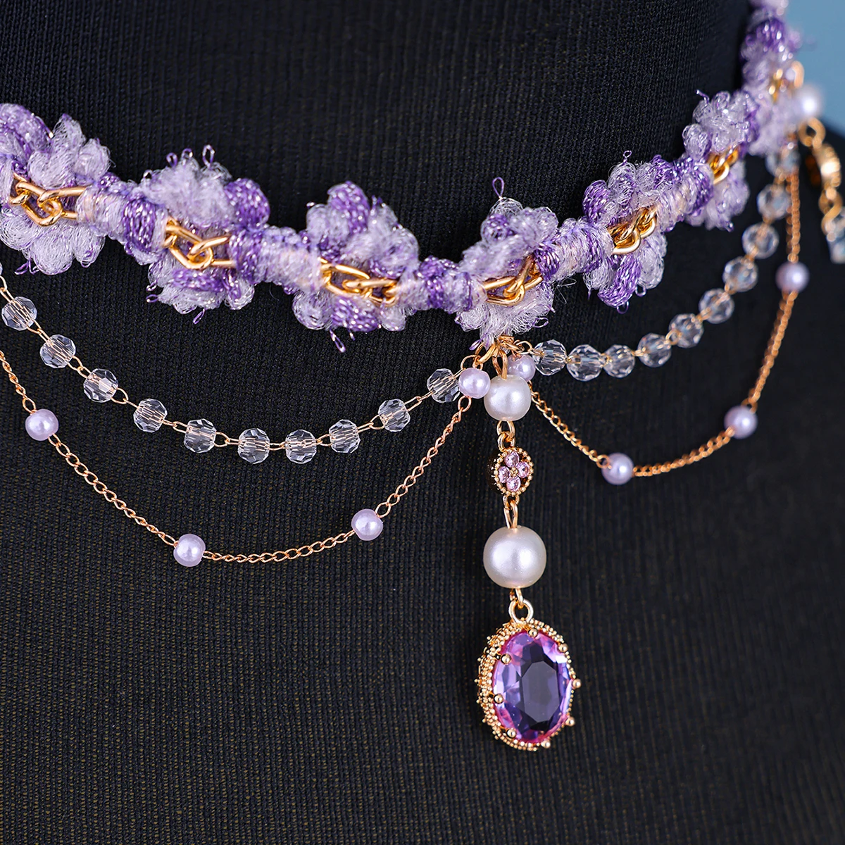 New Purple Rhinestone necklace Crystal pearl tassel pendant necklace Bridal accessories Wedding accessories image 4