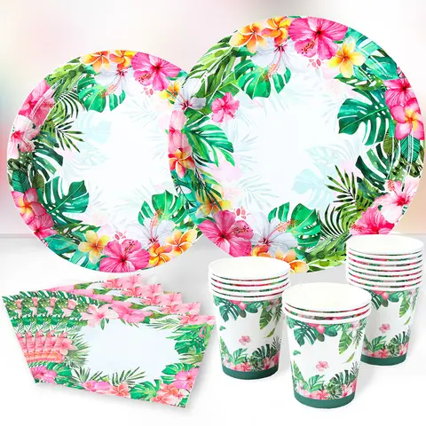 Hawaii Tableware Aloha Hawaiian Party Decoration Adults Luau Paper Plates Napkins Tropical Beach Hawaii Birthday Party Supplies