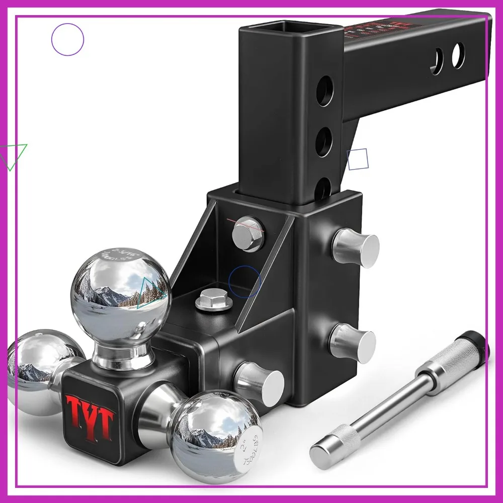 

Adjustable Tri-Ball Trailer Hitch for 2 inch Receiver, 5" Drop/Rise, Triple Balls (1-7/8", 2", 2-5/16"), 10,000 lbs GTW