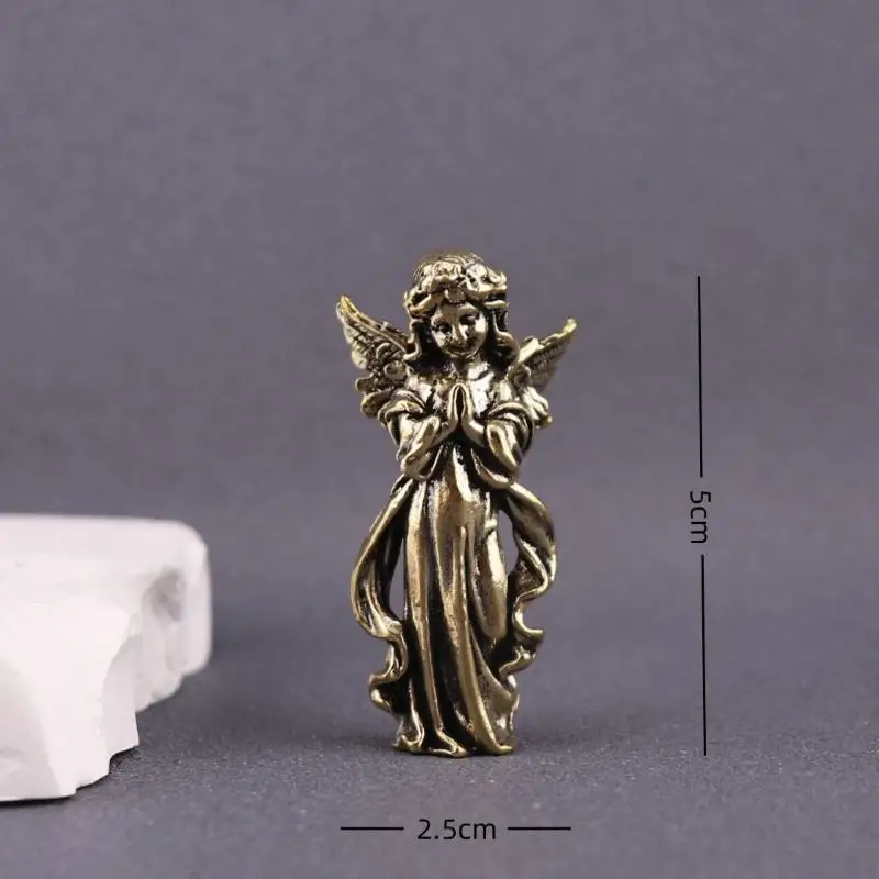 Copper Six Winged Angel Love Cupid Statue Handcrafted Brass Figurine Mini Ornament for Home Desktop Decor Art Collection Gift