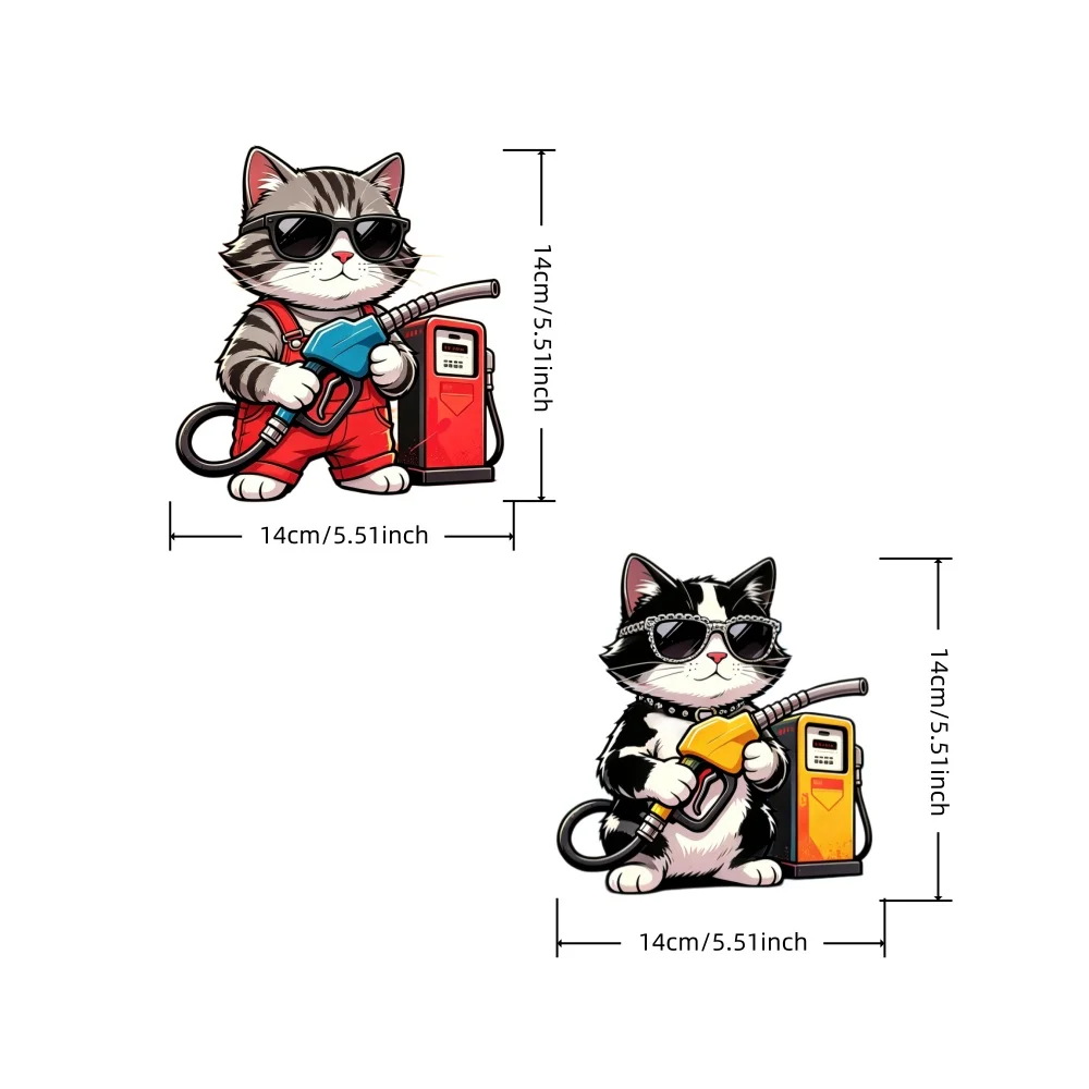 1Pc 2D Flat Cool Sunglasses Cat Fuel Nozzle Vinyl Sticker, Removable Waterproof Decal for Car Fuel Cap Decor, Holiday Gift