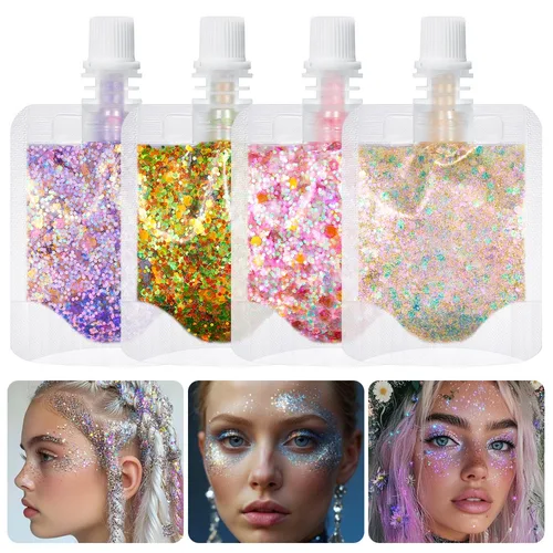 Imagen 1 del producto 1 bolsa de brillo corporal de Gel de sirena, juego de sombra de ojos de maquillaje de sirena con lentejuelas vibrantes, Ideal para fiestas en la playa, maquillaje de playa al por mayor