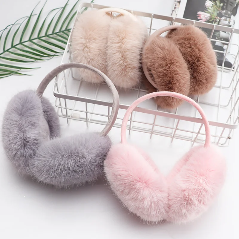 Portable Folding Winter Warm Earmuffs Simple Solid Color Fluffy Windproof Earmuffs Unisex Outdoor Riding Sking Warm Earmuff