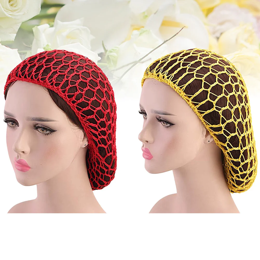 2pcs Crochet Net Sleeping Hat Long Stretchy Hair Protector Washable Durable Hair Accessories Cap Knit Headwear For Women