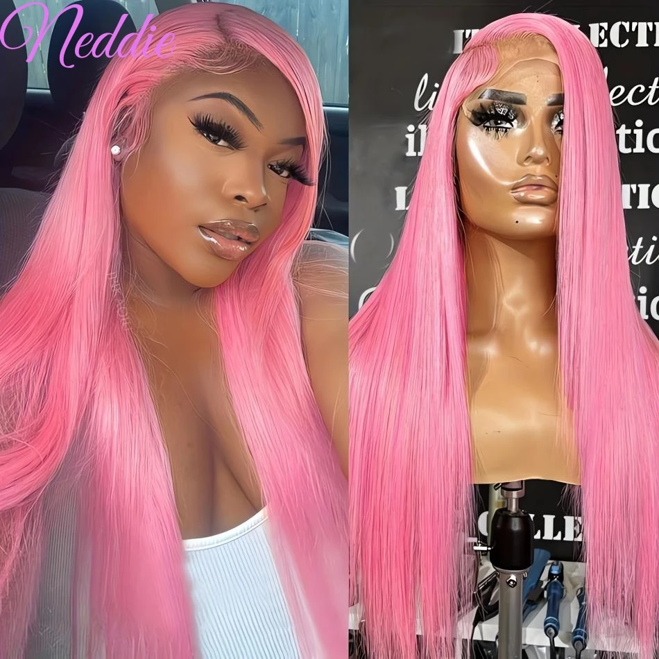 Pink Straight Colored 30 40 Inch Human Hair 13x4 13x6 HD Lace Frontal Wig PrePlucked Transparent Brazilian Wigs For Women