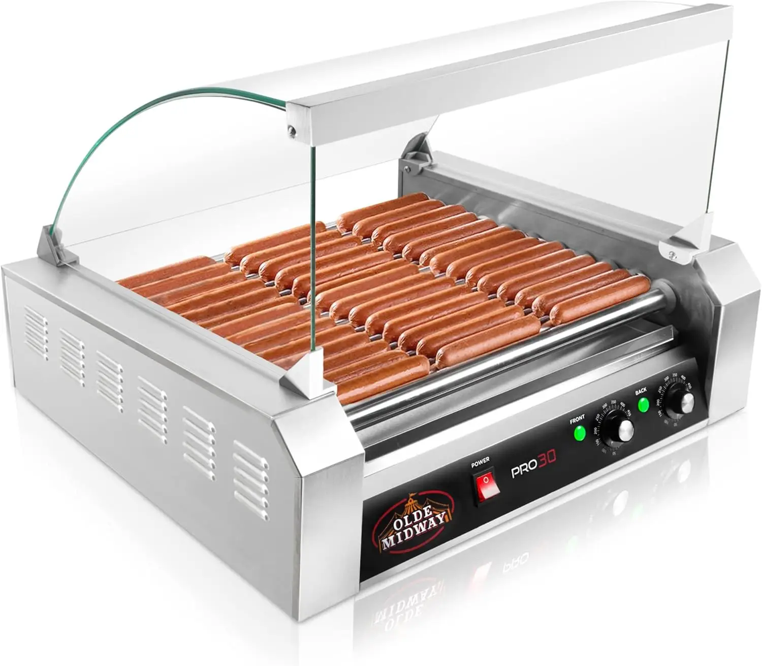 Electric 30 Hot Dog 11 Roller Grill Cooker Machine With Cover 1400-Watt - Commercial Grade