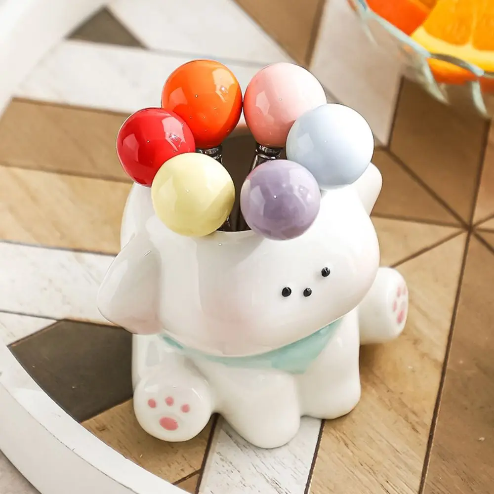 

Multifunctional Stainless Steel Dog Fruit Fork Set Storage Jar Creative Candy Fork Cute Food Picks Home Dessert