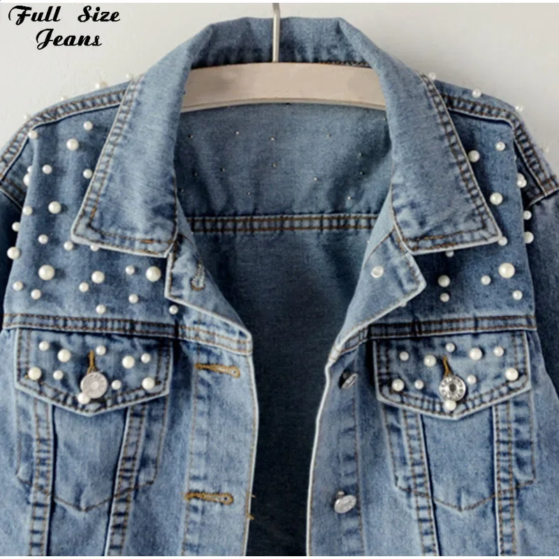 Imagem -05 - Chaqueta Vaquera Mujer Tamanho Grande Feminino Roupas Jean Jaqueta Pérola Beading Short Veste Femme 5xl Vintage Street Casual Bomber