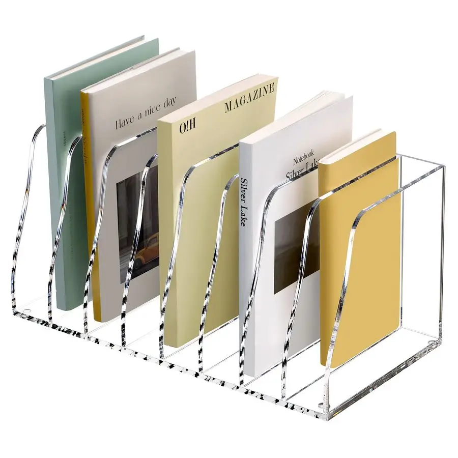 

Acrylic Desk File Organizer, 8 Vertical Compartments Clear Magazine File Holder Workspace Sorters, Folder Rack for Office Access