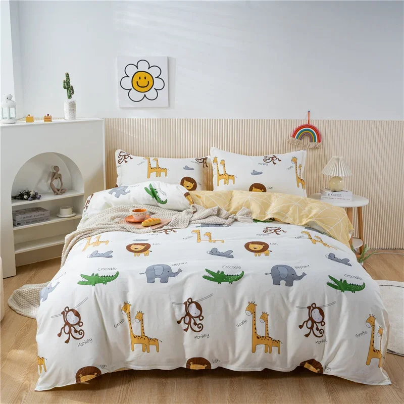 Zoo Animals Cotton Duvet Cover Cartoon Print Comforter Covers for Boys Girls Teens Cute Giraffe Crocodile Lion Kids Room Decor