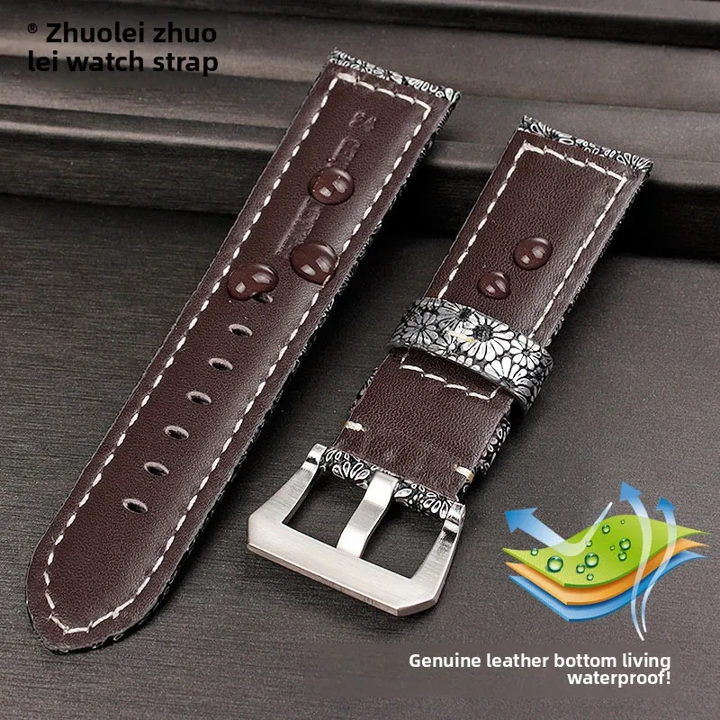 Для любого бренда, ретро цветок, натуральная кожа, ремешок для часов Panerai Diesel Huawei GT/GT2, мужской ремешок, браслет, аксессуары