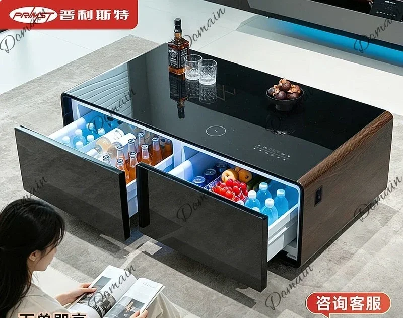 Ni 135L Smart Coffee Table With Refrigerator, Luxury Frosted Glass Top, High-End Commercial Home Furniture