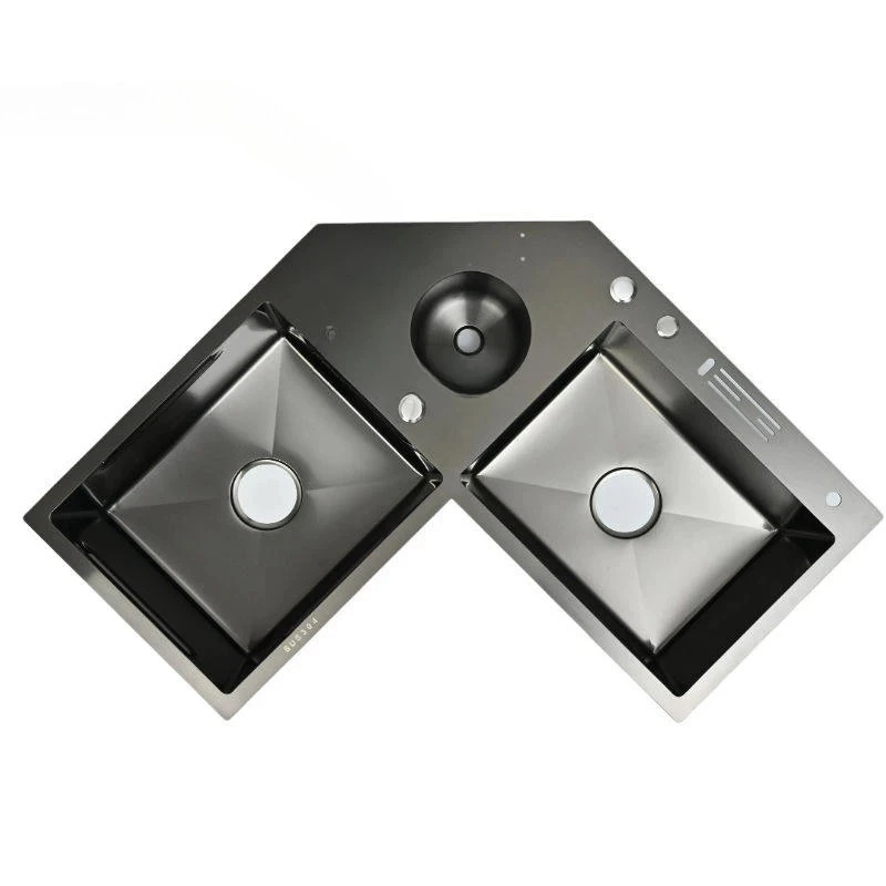 Double-slot Washbasin Nano Corner Kitchen Sinks Creative Kitchen Accessories Thickened Shaped Handmade Basin with Knife Holder H