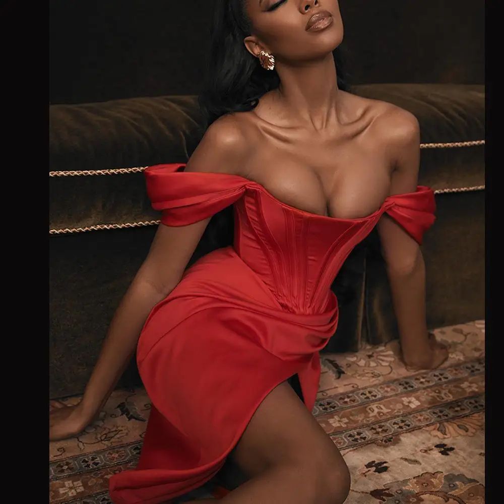 Sexy split pure kleur riem Dr dames hoge taille asymmetrische rok ort Sve One oulder Busin Casual Dr