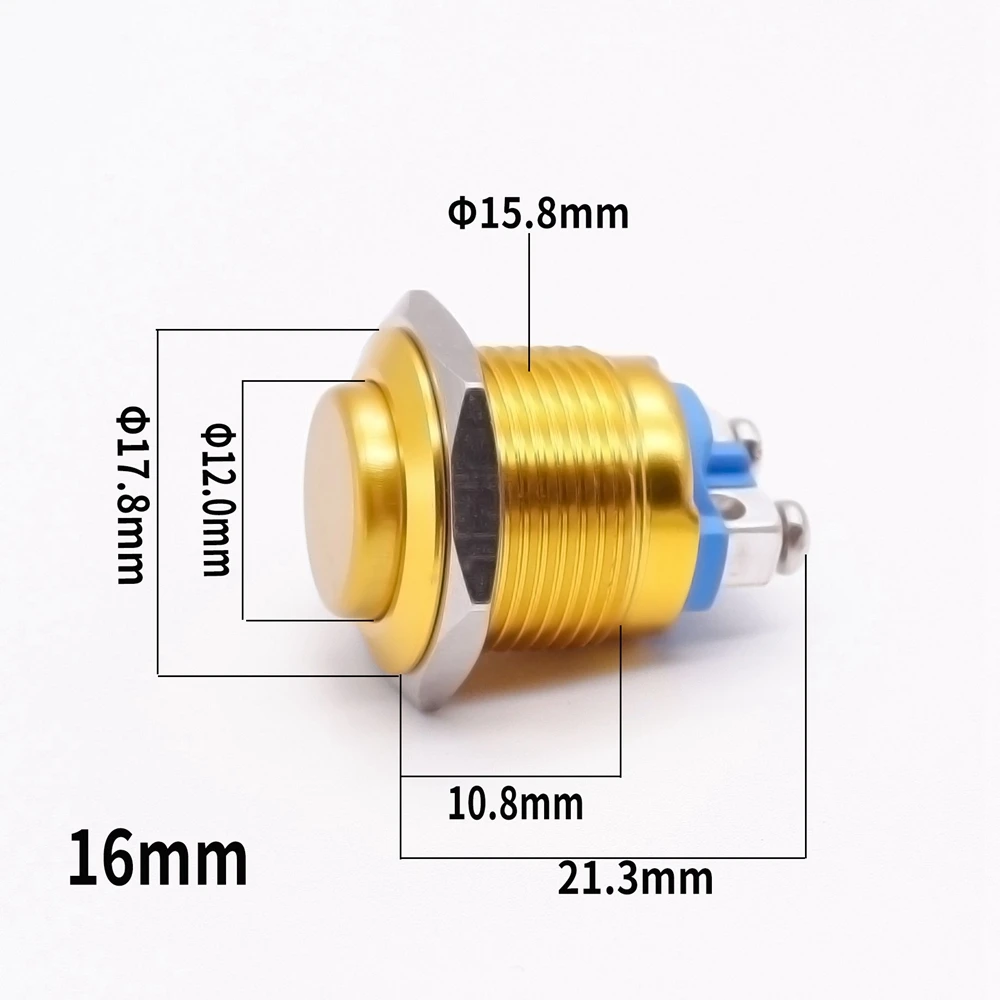 16mm 19mm 22mm Metal Push Button Switch Horn Doorbell Self Reset Button Full Oxygen Screw/Pin Foots Terminal Flat High Ball Head