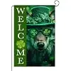 St Patricks Day Shamrocks Wolf Garden Flag 12x18 Inch Double Sided for Outside Small Welcome Green Clovers Linen St Patricks jjp