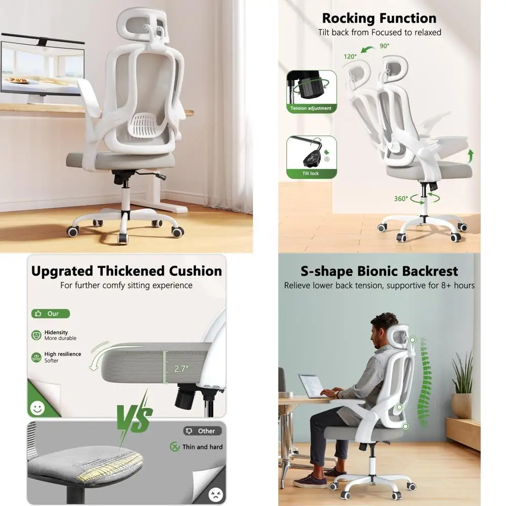 

Ergonomic Mesh Chair with High Back, Flip-up Armrests, Lumbar Support, Adjustable Headrest for Home Office Desk