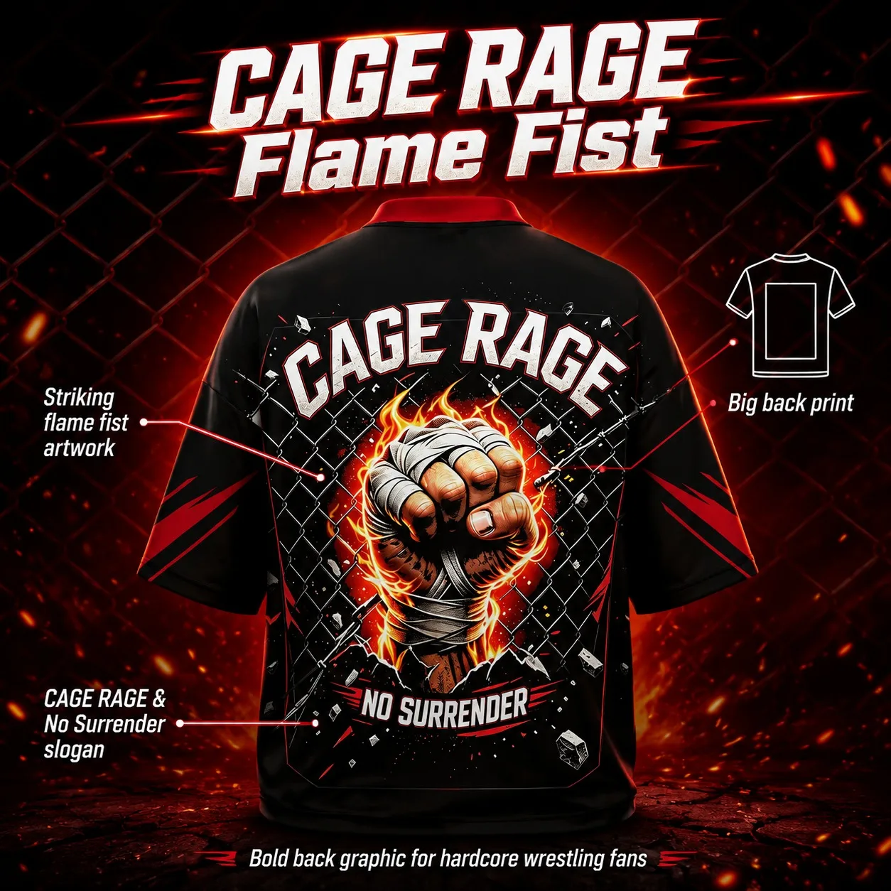 Cage Fury Never Surrender Combat Suit V-neck Loose Breathable T-shirt Men's MMA Boxing Gym Training Sports T-shirt