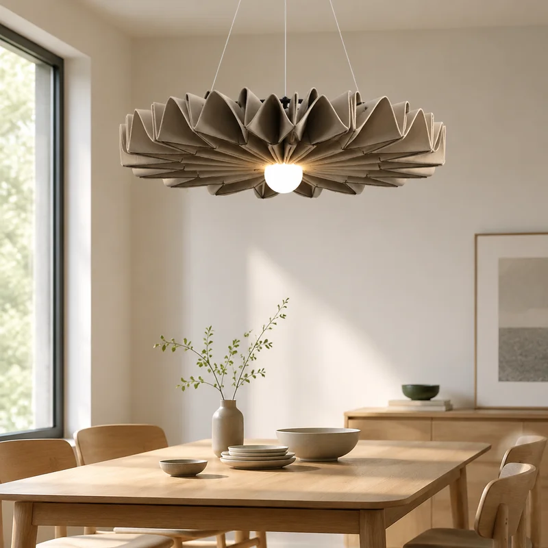 Modern Felt Fabric Pleated Shade Nordic Minimalist Design Large Round Decorative Living Room Bedroom Dining Area Pendant Lamp