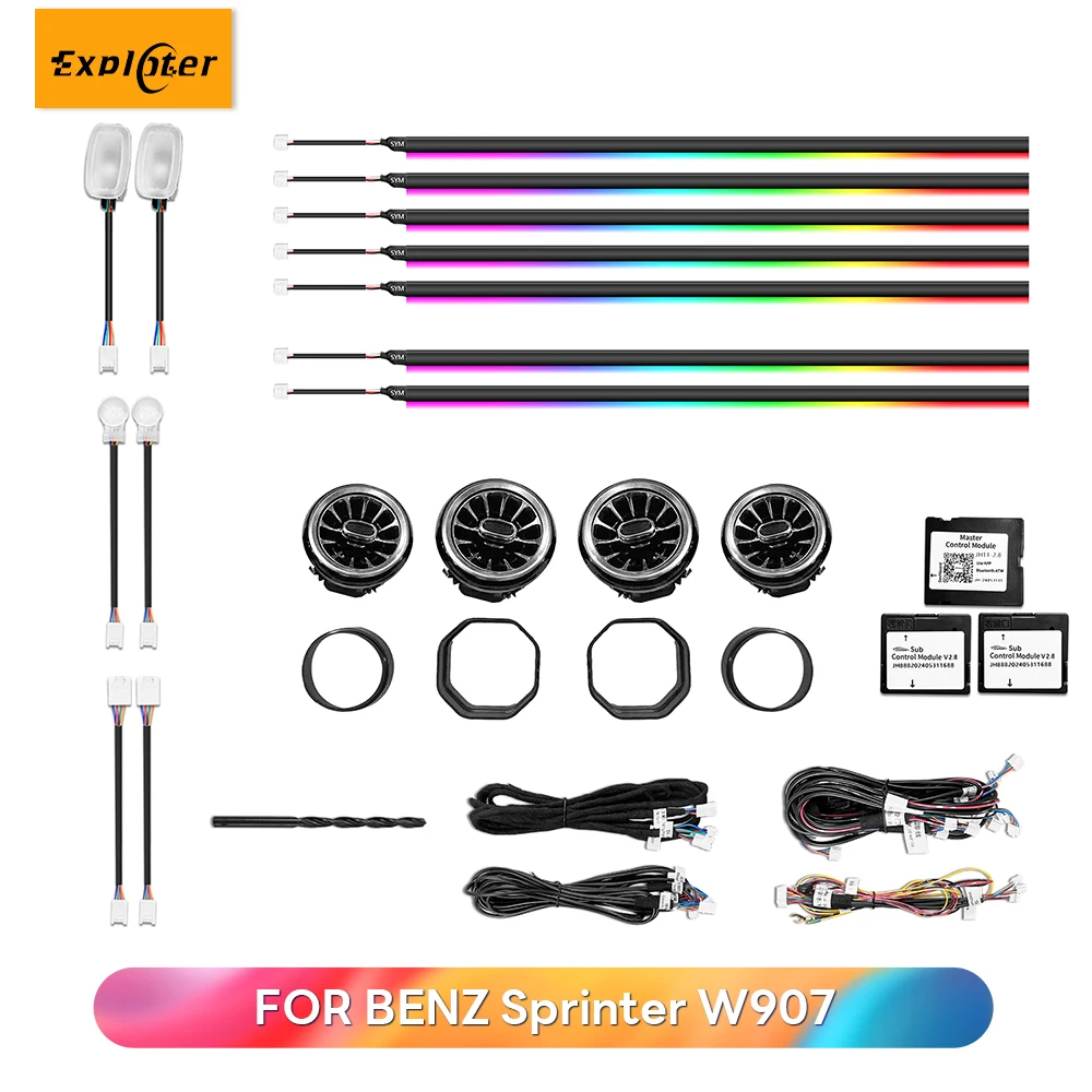64-Color Ambient Lighting Interior LED Illuminated Air Vent Trim For Mercedes Sprinter W907