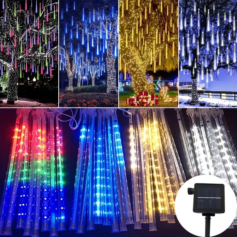 الشمسية النيزك دش المطر سلسلة أضواء 30/50 سنتيمتر في الهواء الطلق إضاءة مقاومة للماء الإضاءة المحيطة لشجرة حفل زفاف عطلة الديكور #1