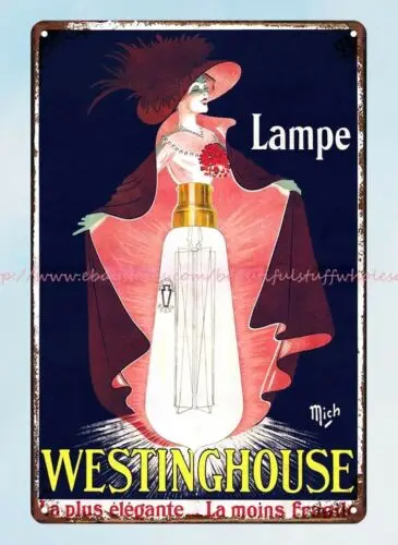 rusty replicas wall decals art nouveau Lampe Westinghouse 1910s metal tin sign