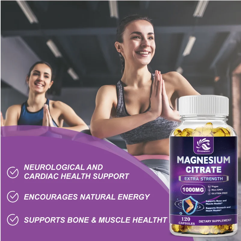 Magnesium Citrate Capsules 1000 Mg - Maximum Absorption for Muscle, Nerve, Bone and Heart Health - Gluten Free, Non-GMO