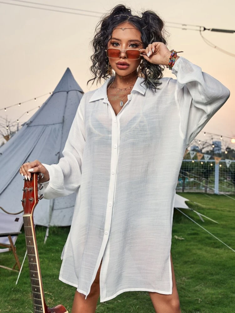 

Пляжные рубашки накидки для плавания женская длинная туника Лето 2023 новый купальник накидка купальные костюмы Пляжная одежда Прямая поставка