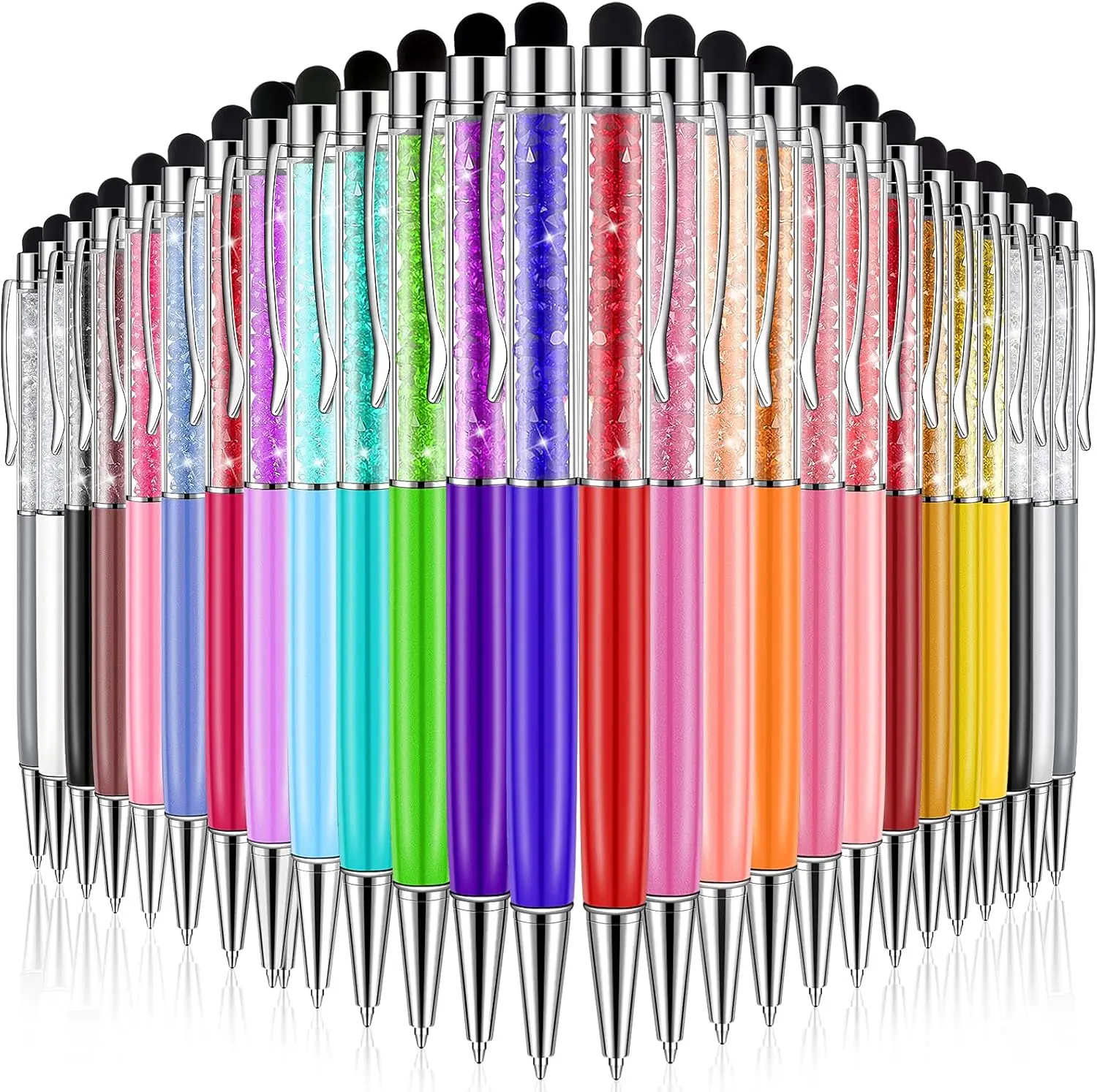 26 قطعة أقلام حبر جاف كريستال ل قلم بالسعة 2 في 1 بريق البريق الماس بلينغ جوهرة أقلام الكتابة الحبر الأسود النحيف
