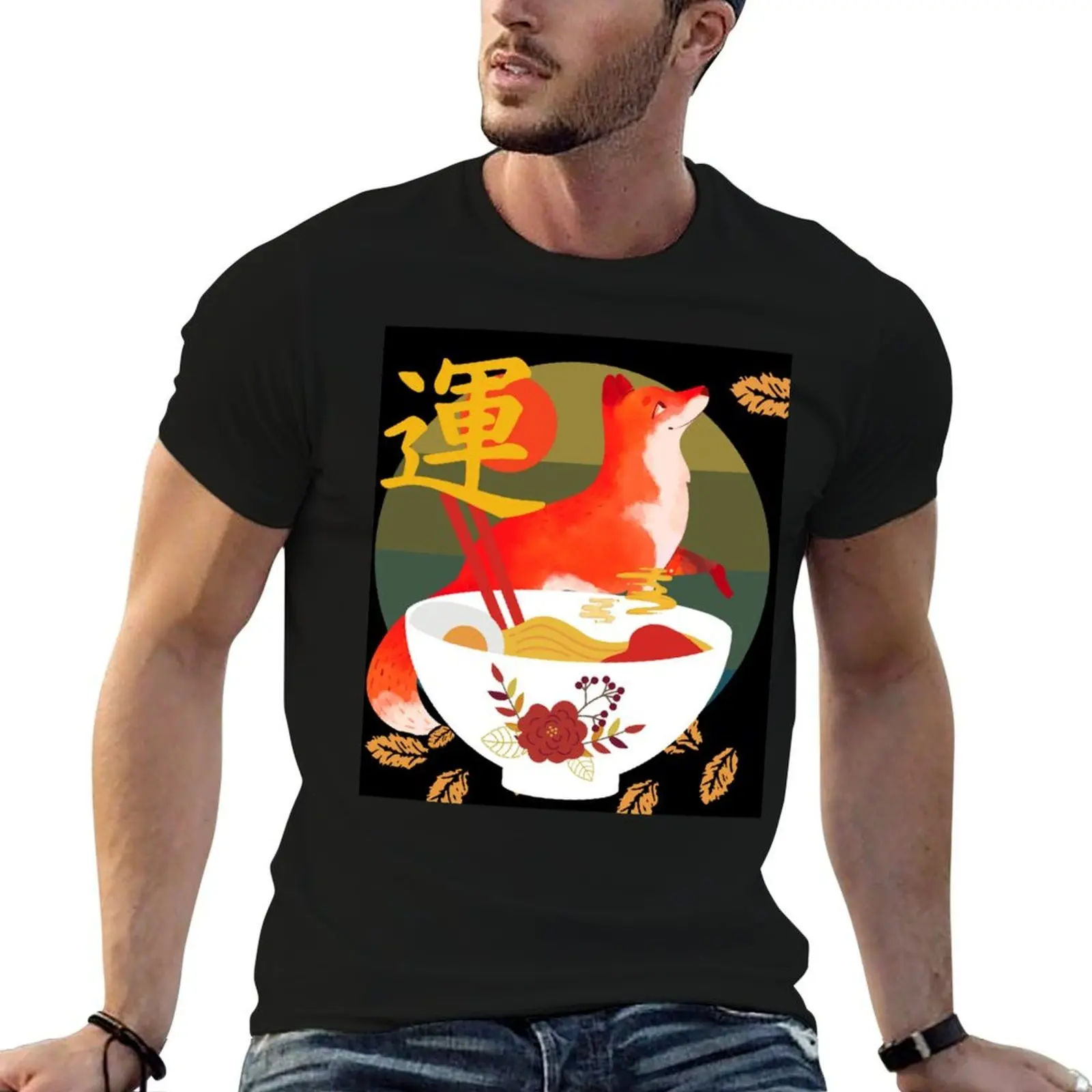 FOX LEAVES RAMEN T-Shirt boys animal print croswit shirt man designer t shirt men