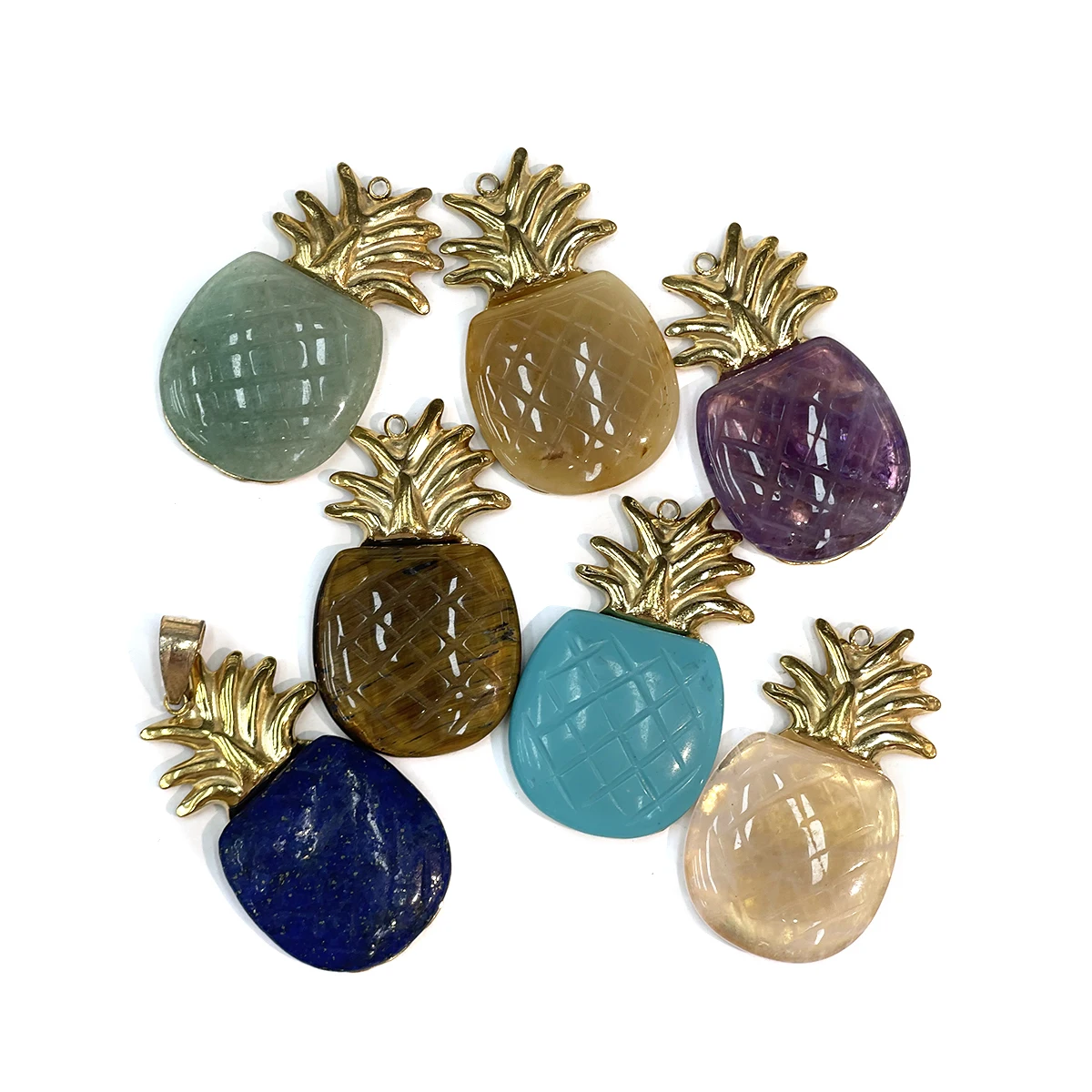 19x40mm Pineapple-Shaped Crystal Pendant Natural Stone Yellow Jade Clear Quartz Charms for Jewelry Making DIY Necklace Accessory
