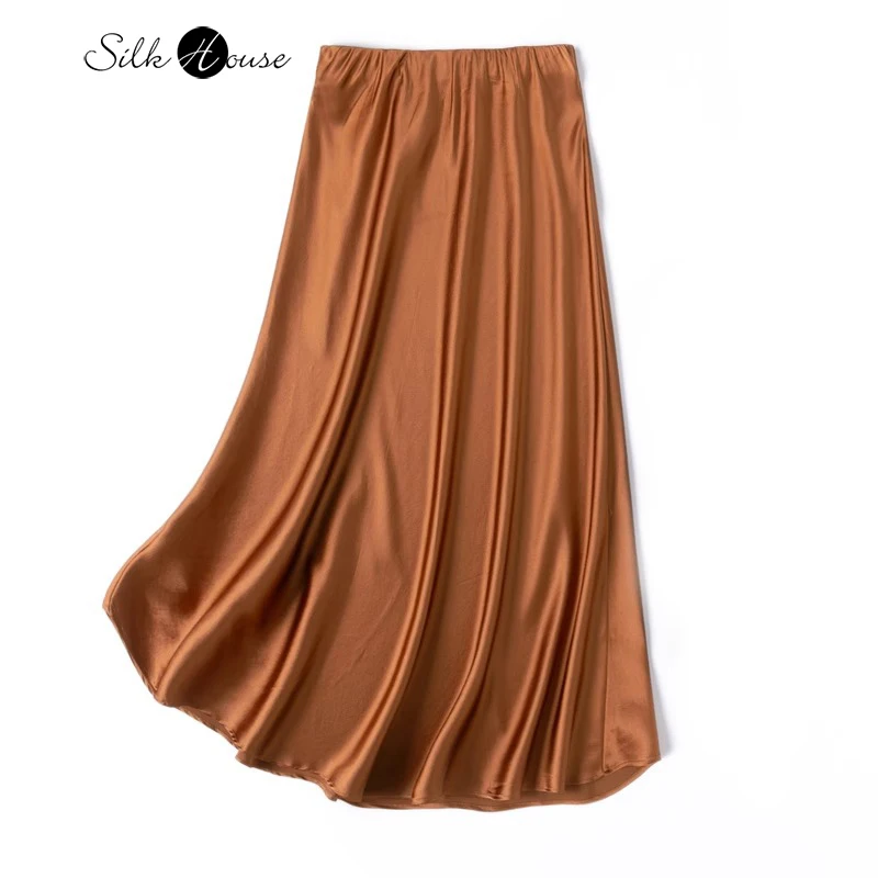 Light Luxury Texture 21MM Temperament Caramel Color 93%Natural Mulberry Silk Satin Bread Buttocks Women's Fishtail Skirt