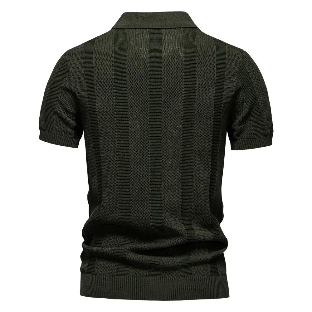 Hollow Out Short Sleeved Sweater Striped Polo Shirt Men's Short Sleeved Summer Polo Shirt Men's Office Commuting Top Inner Layer
