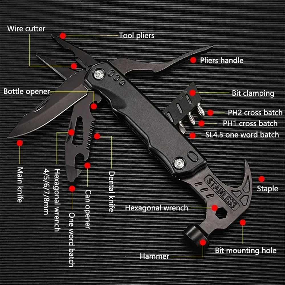 Imagem -02 - Multitool Alicate de tipo Portátil Martelo Nylon Bainha Sobrevivência ao ar Livre Caça Camping Caminhadas Ferramenta Garra Novo Aço Inoxidável