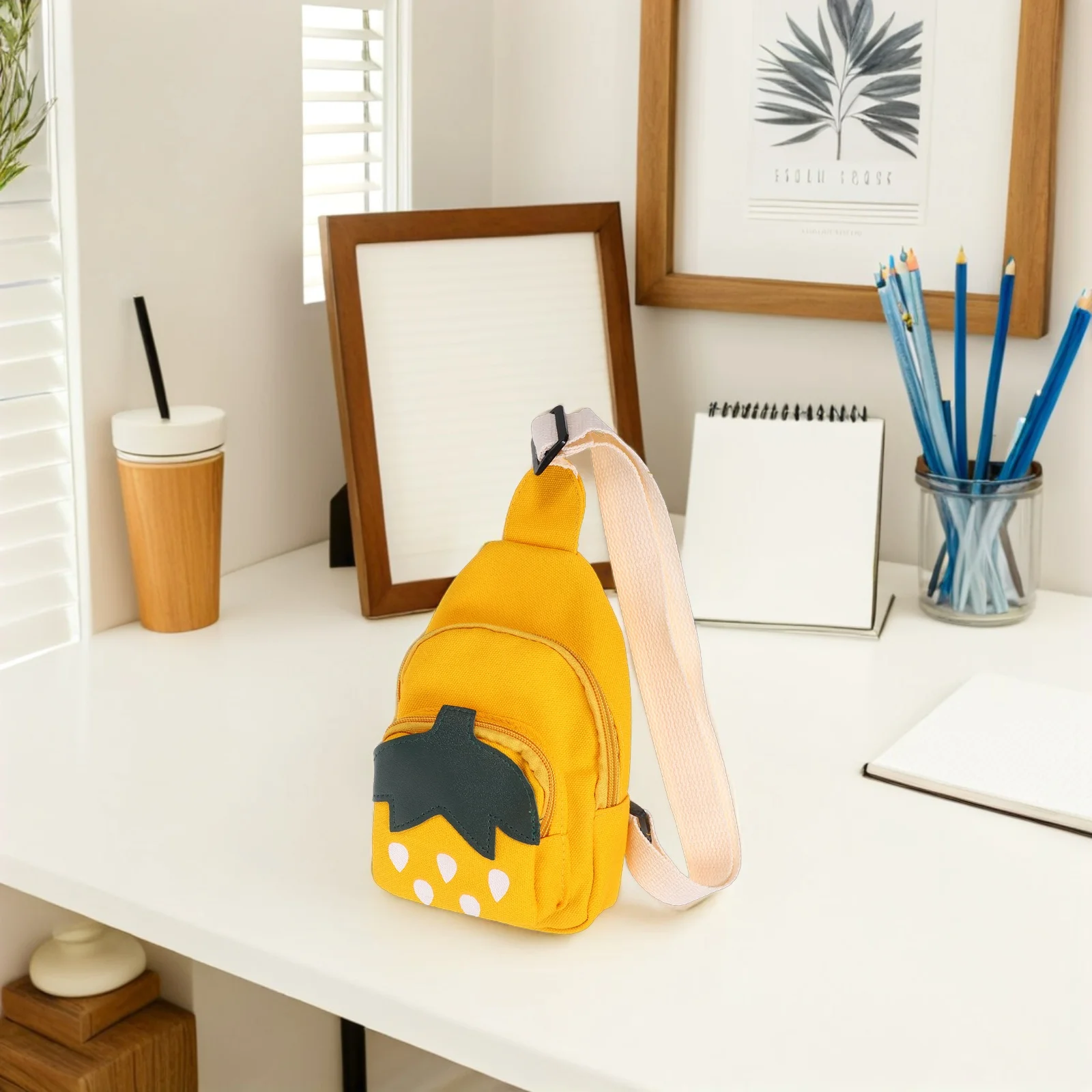 1 Uds. Bolso de pecho para niña, Material de PU de fresa de dibujos animados, bandolera ajustable para hombro, para viajes al aire libre, compras y deportes