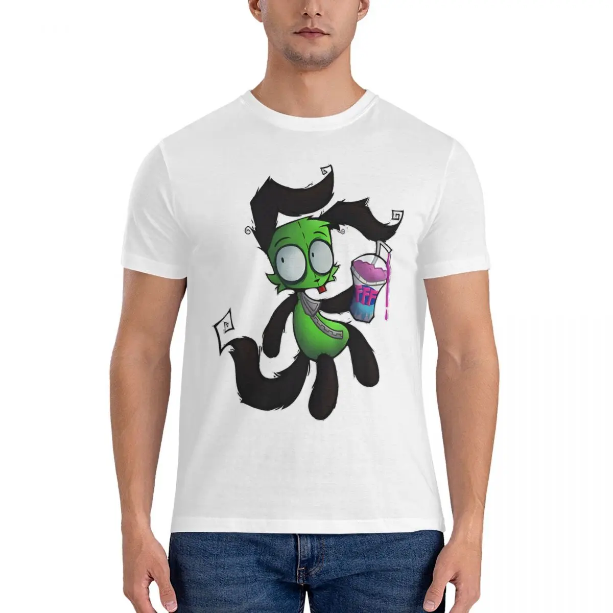 Gir-T-Shirt à Manches Courtes et Col Ras du Cou pour Homme, Vêtement Vintage, 100% Coton, Original, Invader Zim