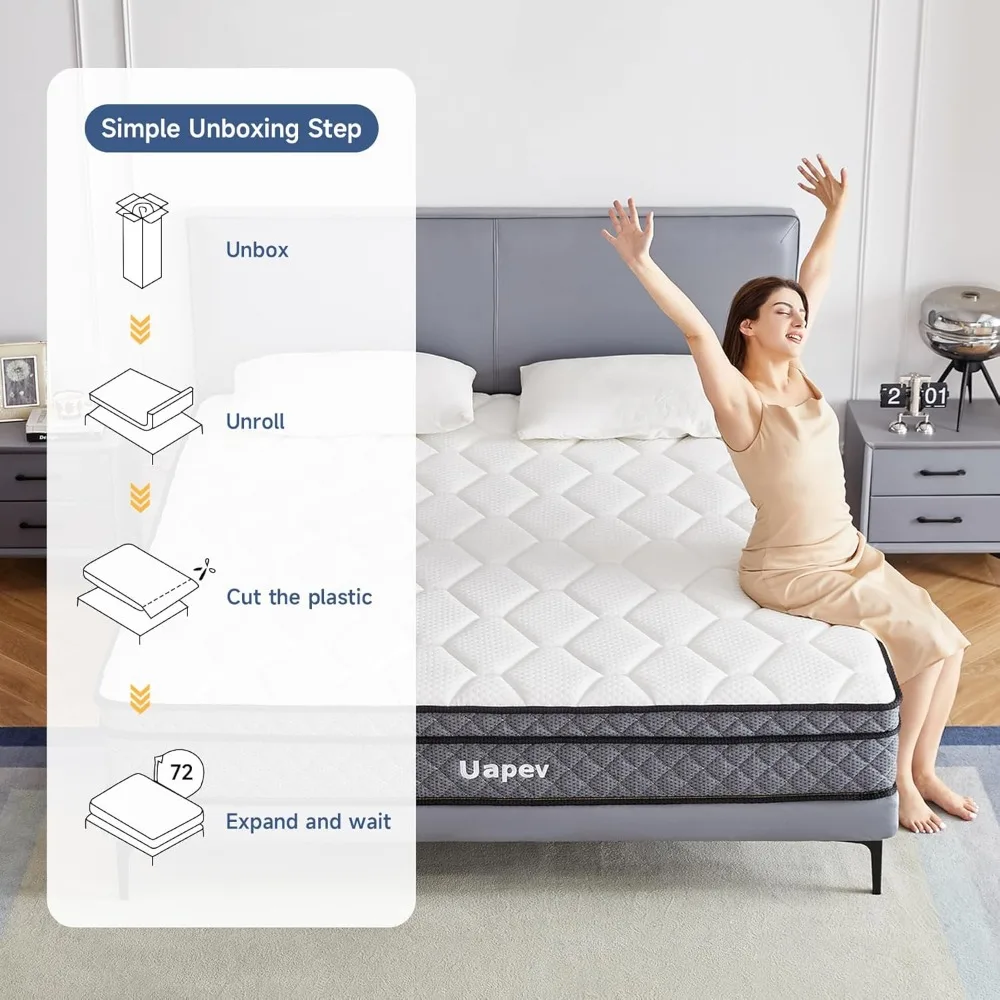 " مرتبة هجينة من إسفنج الذاكرة مقاس 12 بوصة مع زنبرك جيب لعزل الحركة"