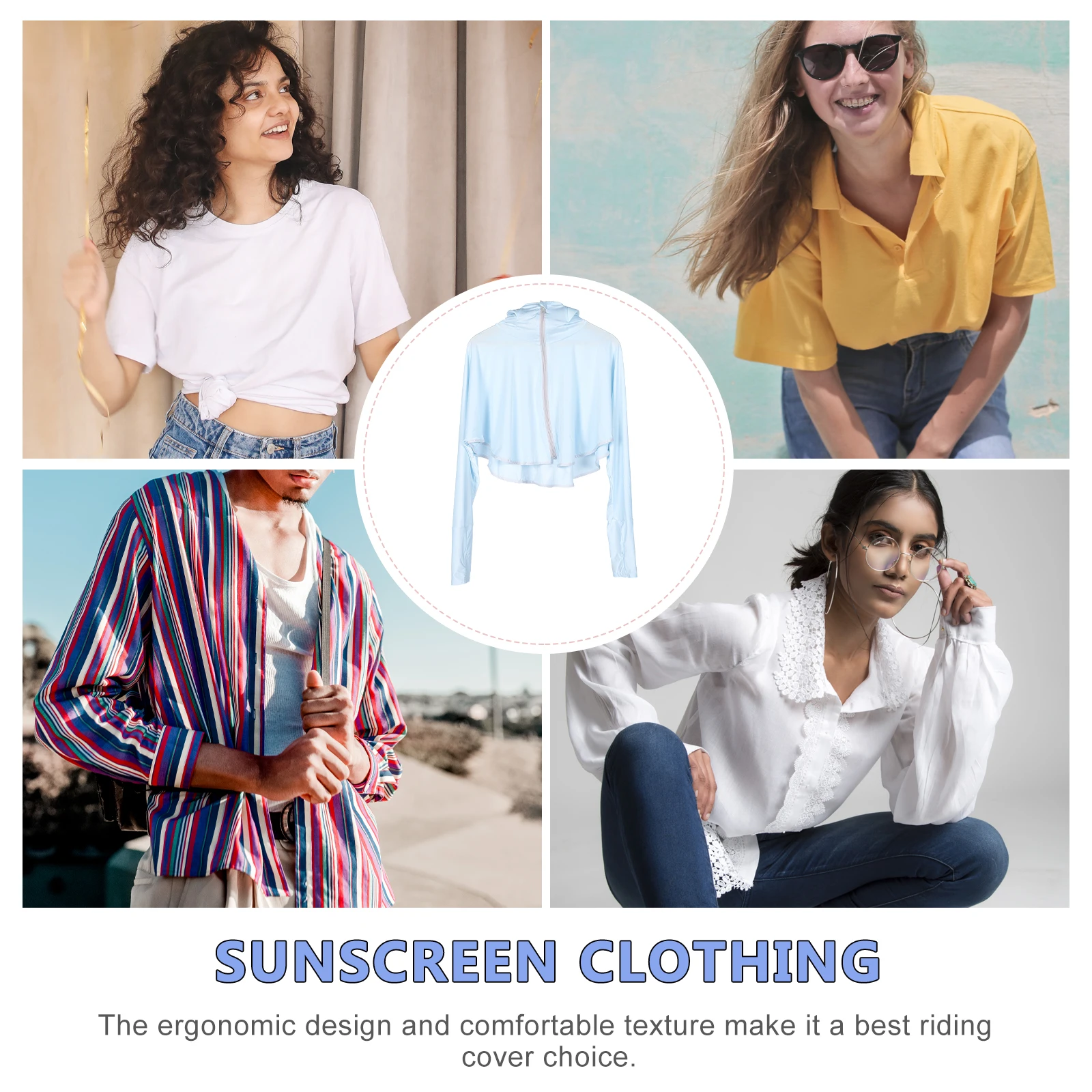 

Cloak Sunscreen Shawl Jacket Hooded Clothing UV Protection Wrap Sky-blue Student