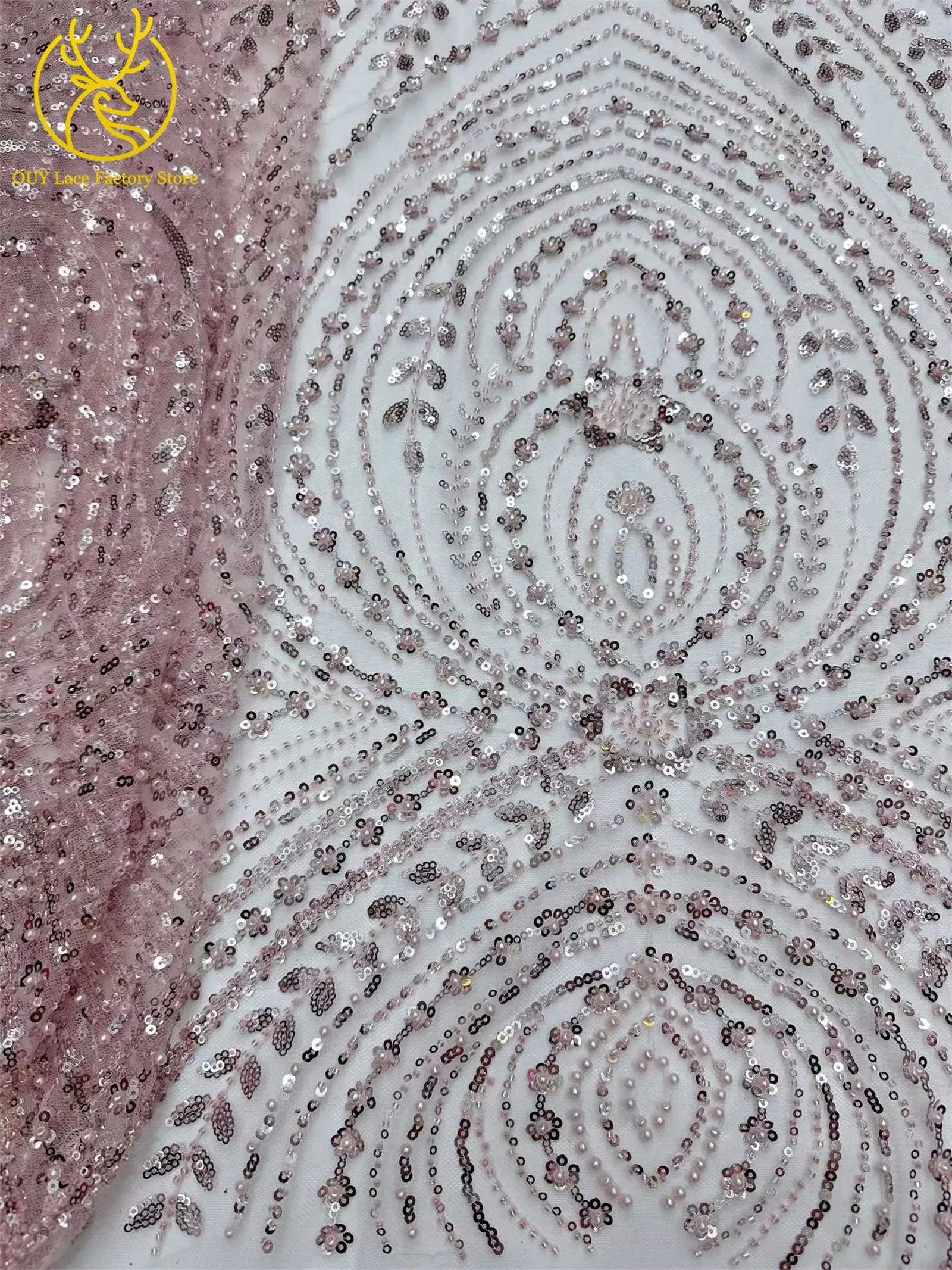 5 Yards afrikanischer Perlen-Pailletten-Spitzenstoff 2026 Hochwertiger nigerianischer französischer Tüll-Mesh-Spitzenstoff für Hochzeitskleider zum Nähen – Detail 26