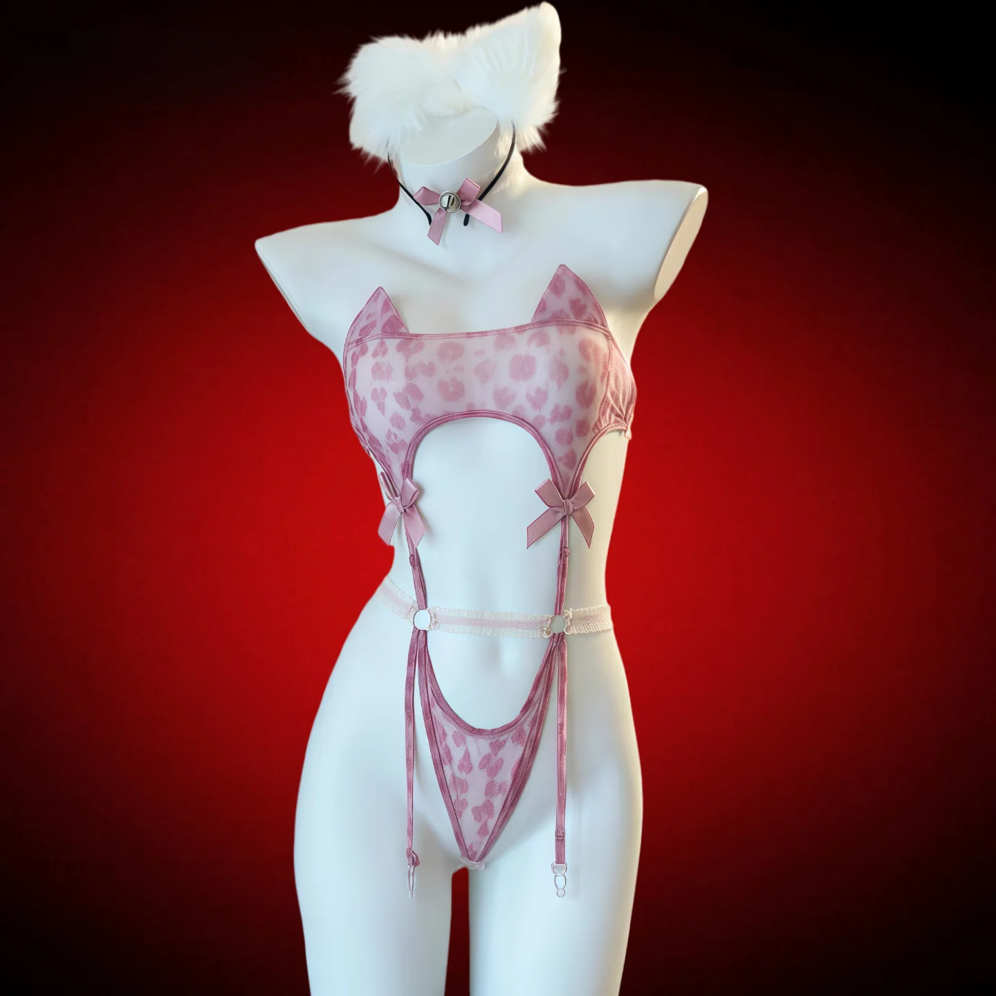 

Erosop Sexy Pink Leopard Print Onesie Pink Underwear Set Sweet Sle Date Night Polyester Fiber ort Pants One-Piece