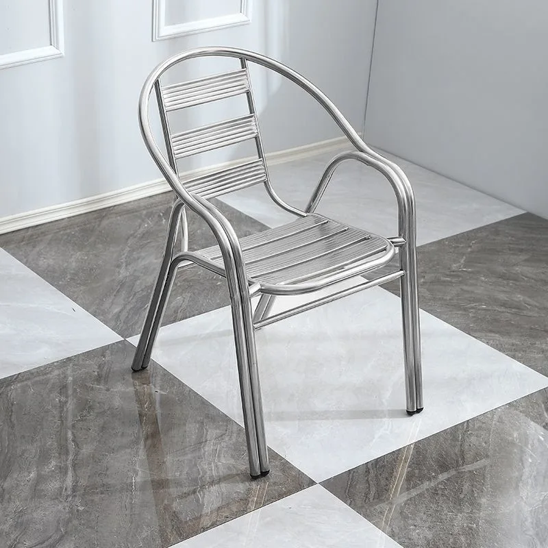 & Thickened Stainless Steel Armrest Chair, Minimal Backrest Dining Seat for Balcony Courtyard Outdoor Household Wholesale